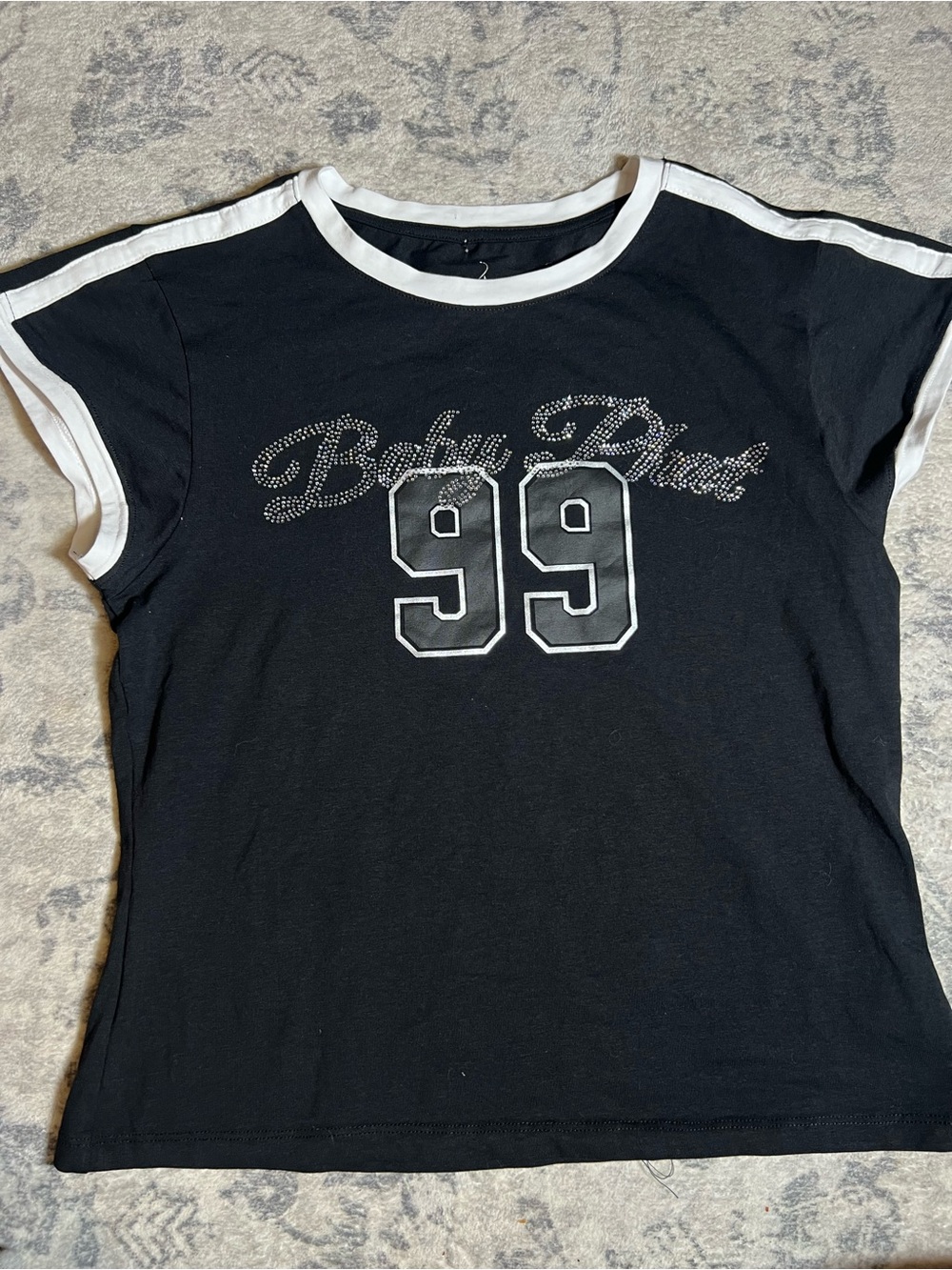 Baby Phat Black Tee with White Trim and Rhinestone '99'